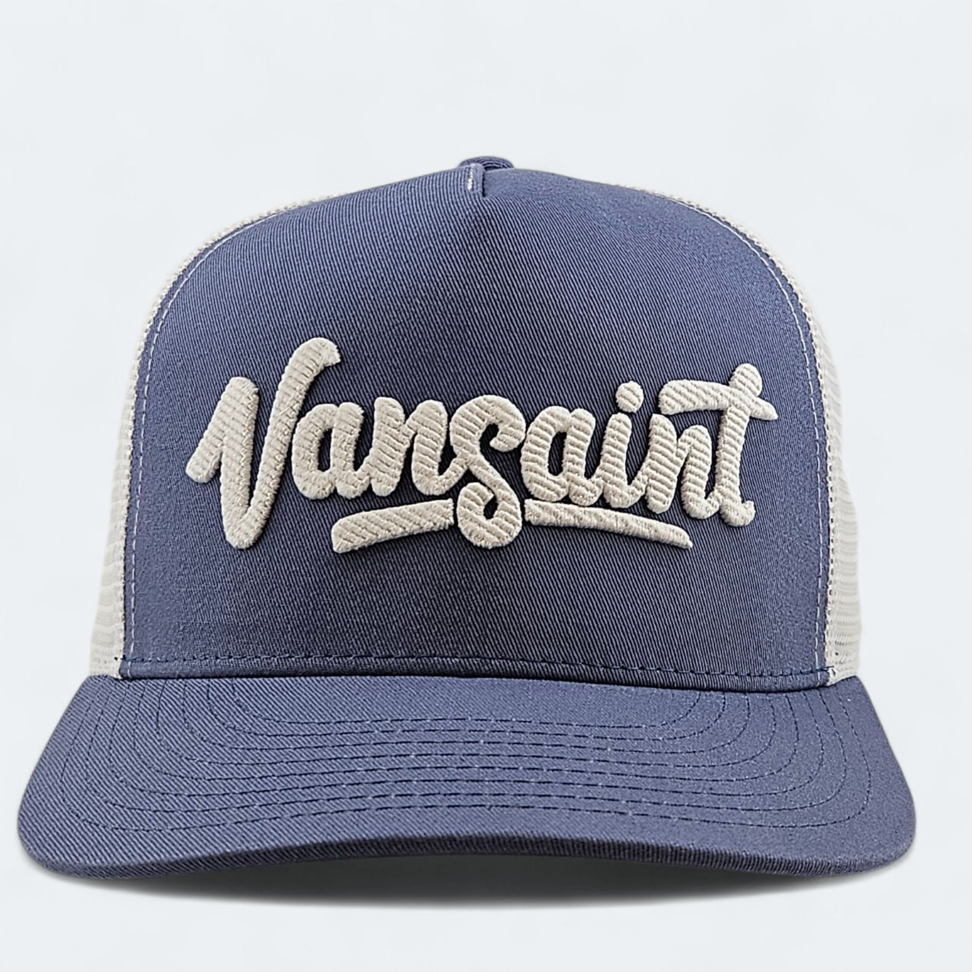 VANSAINT Script Logo Trucker Hat – Blue
